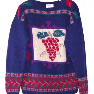 Vintage Skyr 100% Shetland Wool Hand Wool Sweater Grapes Sz 36/S
